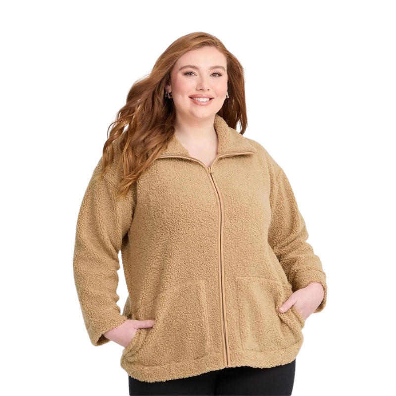 Taking Shape Teddy Zip Through Jacket Camel, view 1