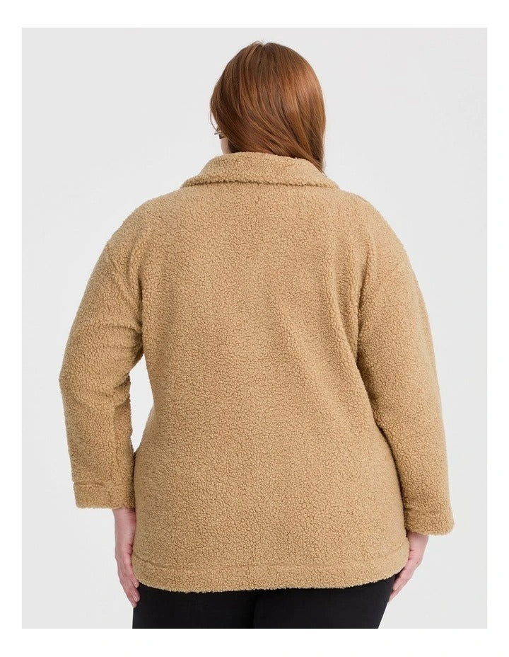 Taking Shape Teddy Zip Through Jacket Camel, view 2