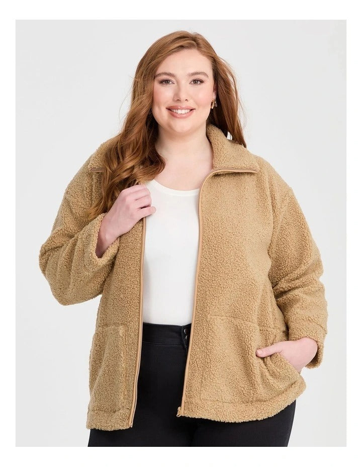 Taking Shape Teddy Zip Through Jacket Camel, view 3