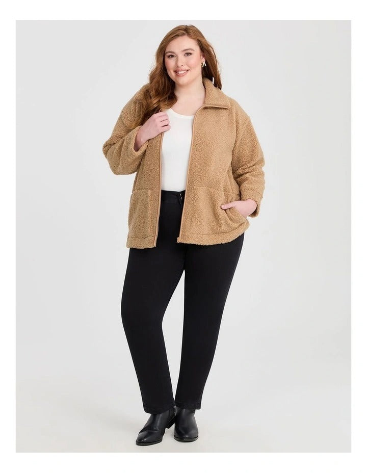 Taking Shape Teddy Zip Through Jacket Camel, view 4