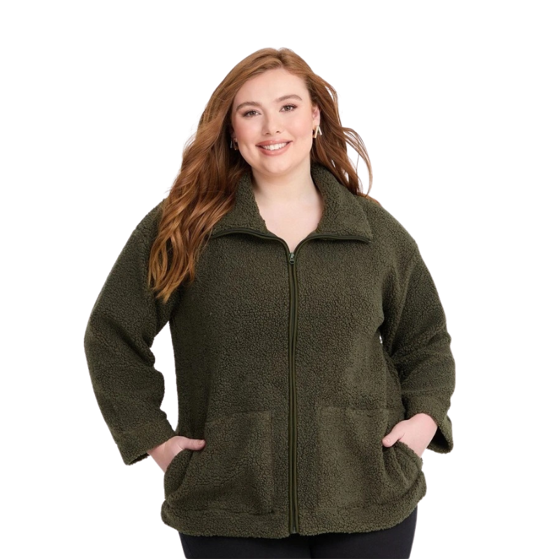 Taking Shape Teddy Zip Through Jacket Olive, view 1