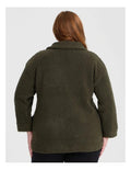 Taking Shape Teddy Zip Through Jacket in Olive – plus size women’s cosy teddy coat with zip front and high neckline