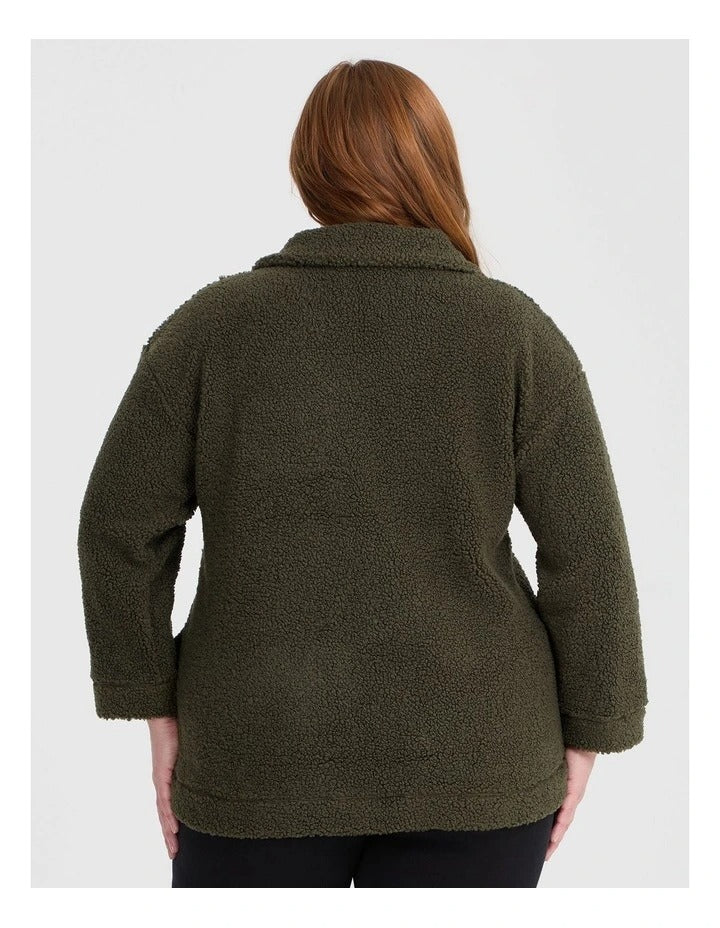 Taking Shape Teddy Zip Through Jacket Olive, view 2