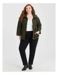 Taking Shape Teddy Zip Through Jacket in Olive – plus size women’s cosy teddy coat with zip front and high neckline
