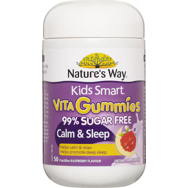 Nature's Way Kids Smart Vita Gummies Calm & Sleep 50 pack – natural berry flavored children’s sleep support supplement with magnesium and chamomile for calm and restful sleep