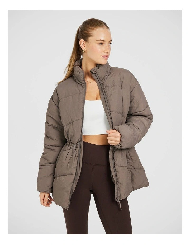 Rockwear Longline Puffer Jacket in Brown, view 4