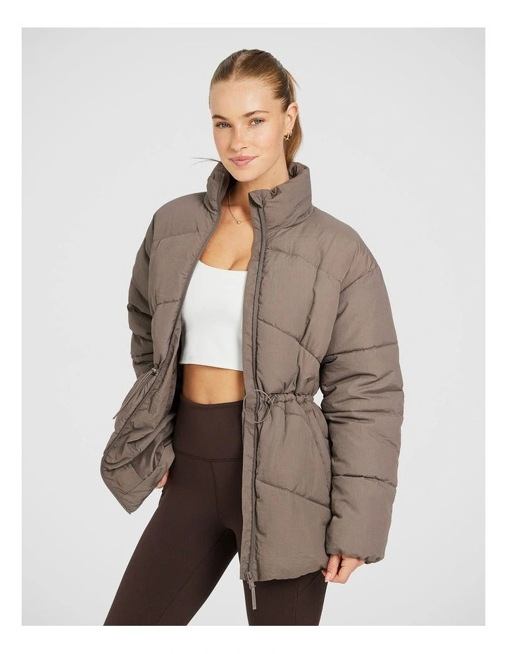 Rockwear Longline Puffer Jacket in Brown, view 3