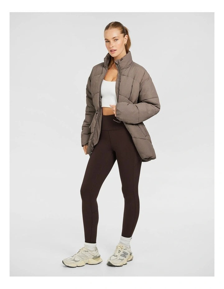 Rockwear Longline Puffer Jacket in Brown, view 5