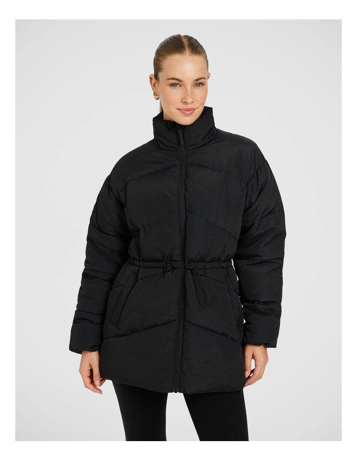 Rockwear Longline Puffer Jacket in Black, view 3