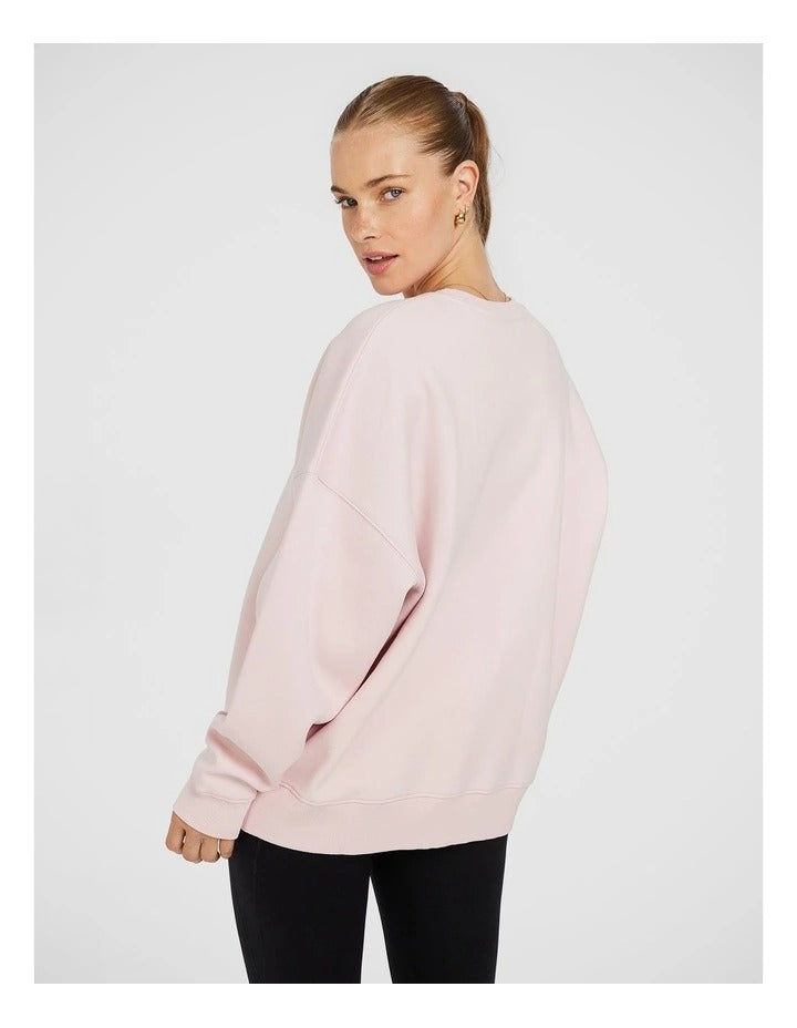 Cosy Fleece Longline Crew in Pink – Front View