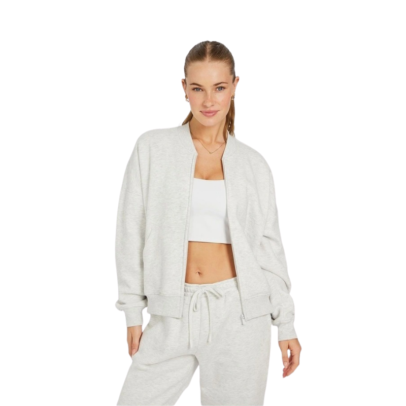 Cosy Fleece Bomber Light Grey Marle Front View