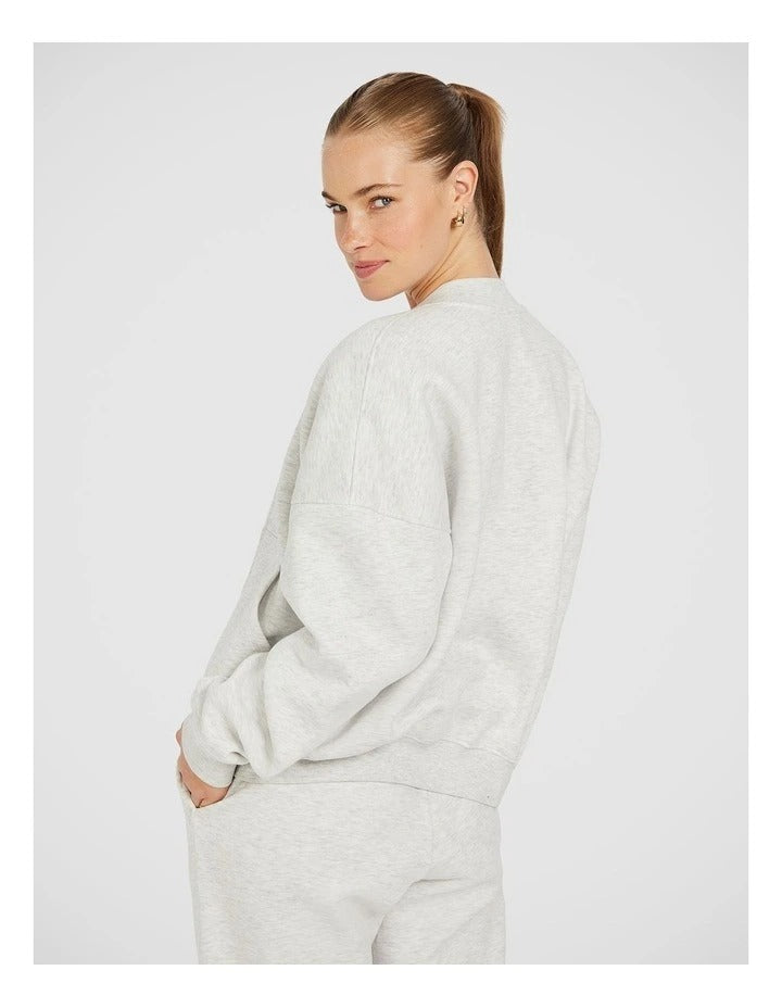Cosy Fleece Bomber Light Grey Marle Front View