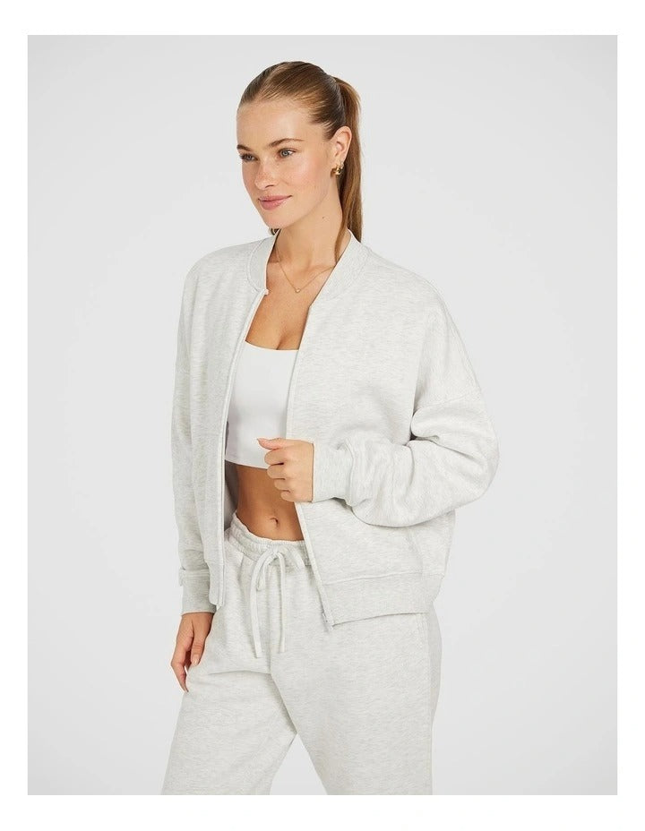 Rockwear Cosy Fleece Bomber in Light Grey Marle, view 3