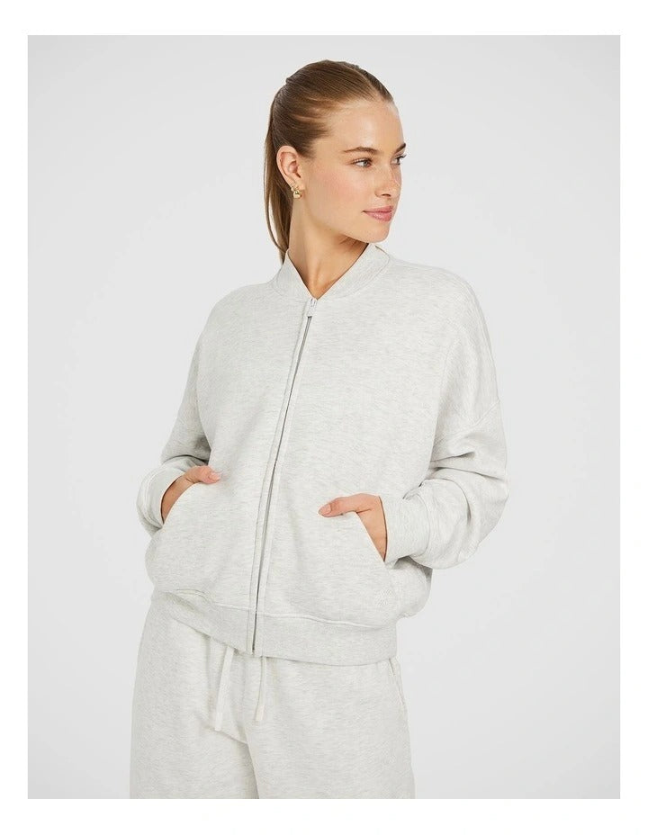 Rockwear Cosy Fleece Bomber in Light Grey Marle, view 4