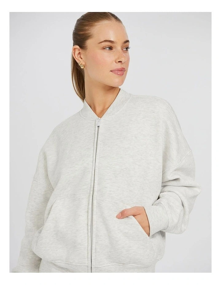 Rockwear Cosy Fleece Bomber in Light Grey Marle, view 5