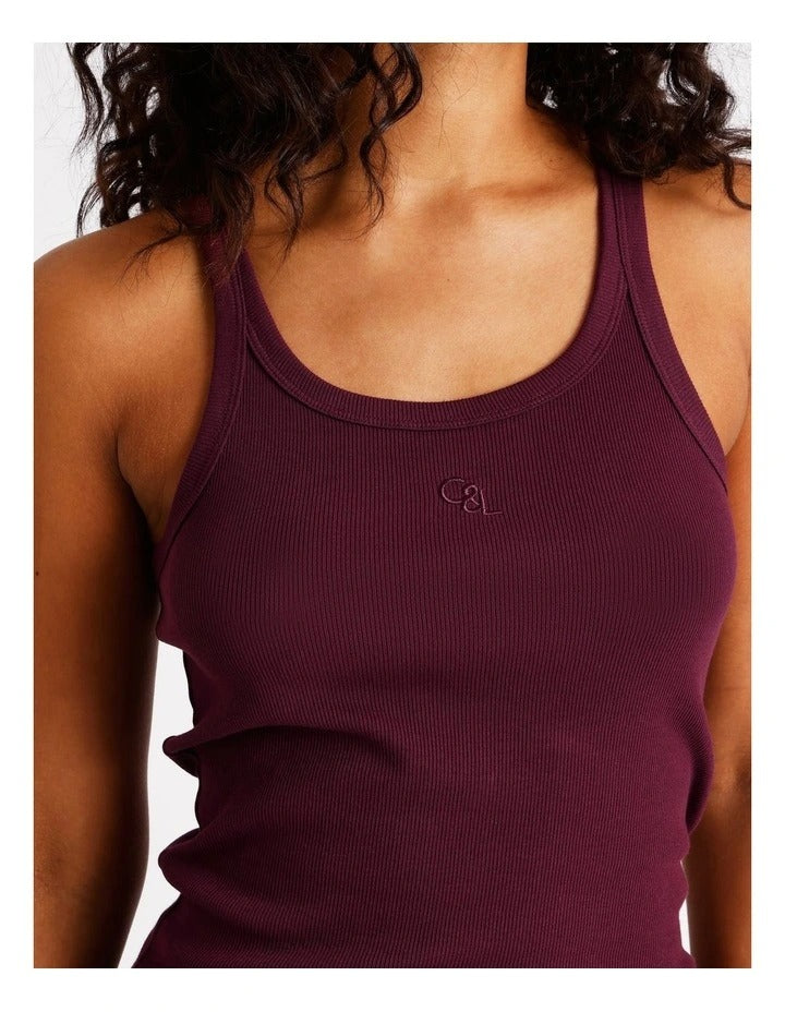Chloe & Lola Loungewear Rib Tank in Plum, view 2