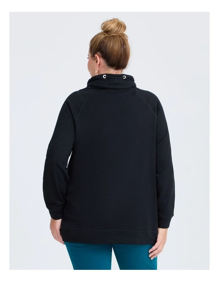 Taking Shape  Drawstring Collar Sweater in Black, view 3