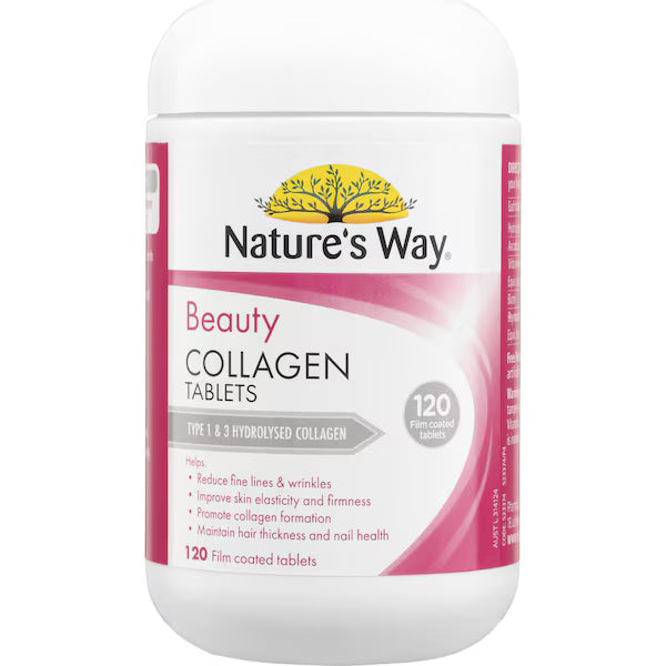 Nature's Way Beauty Collagen Tablets 120 pack — premium collagen supplement for skin, hair, and nails support.