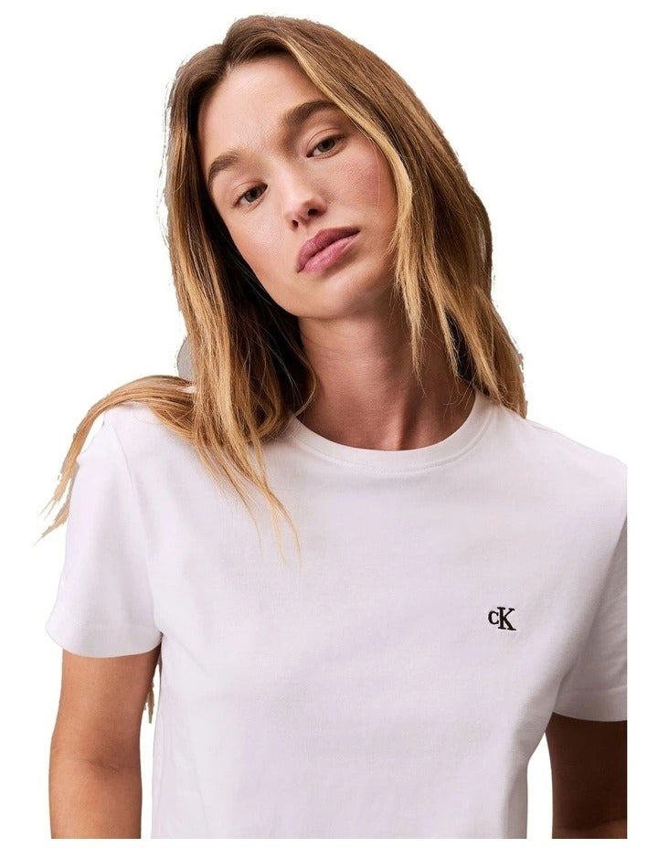 Calvin Klein Jeans Archive Logo T-Shirt in Brilliant White, view 3