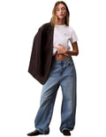 Calvin Klein Jeans archive logo t-shirt in brilliant white with relaxed fit, crew neckline, short sleeves and embroidered logo at chest