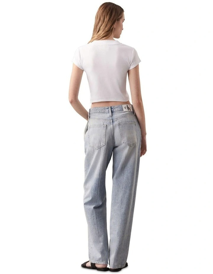 Calvin Klein Jeans Ribbed Baby Tee in White, view 2