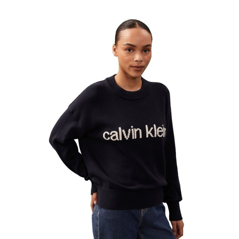Calvin Klein Cotton Graphic Pullover Jumper Navy Front View