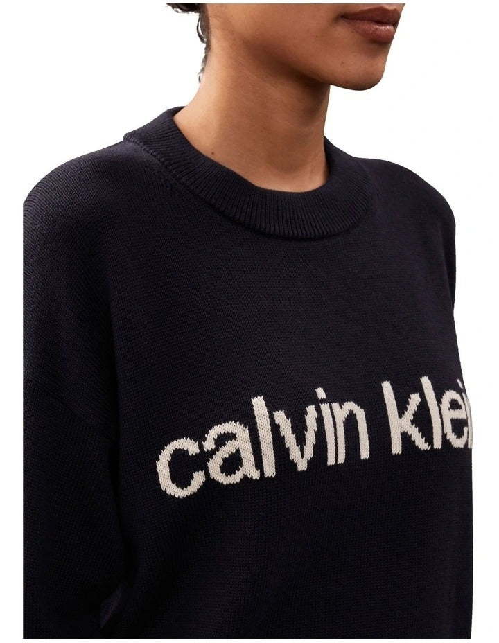 Calvin Klein Jeans  Cotton Graphic Pullover Jumper in Navy, view 3