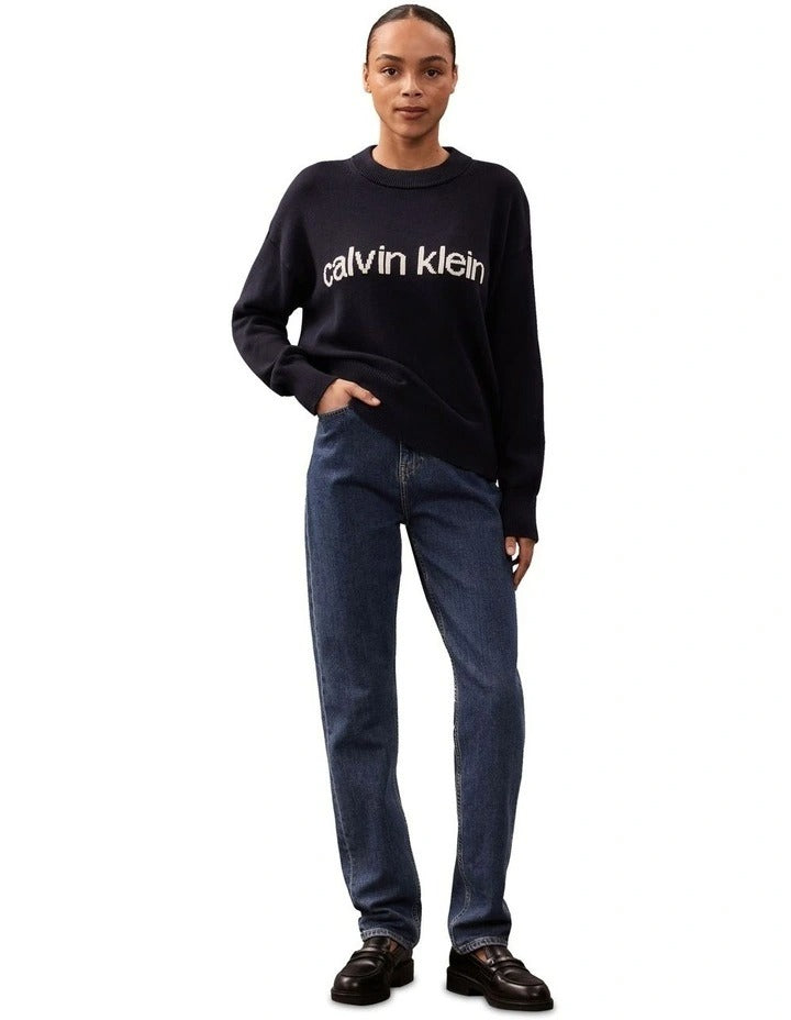 Calvin Klein Jeans  Cotton Graphic Pullover Jumper in Navy, view 4