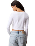 Calvin Klein Jeans white ribbed cotton stretch cardigan with slim fit, long sleeves, V-neckline, front button closure and woven monogram logo label