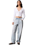 Calvin Klein Jeans white ribbed cotton stretch cardigan with slim fit, long sleeves, V-neckline, front button closure and woven monogram logo label