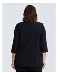 Taking Shape Active Cotton Stripe Top in Black with round hemline and 3/4 sleeves
