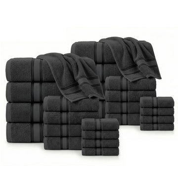 24 Piece 100% Cotton Towel Set 550GSM - Black