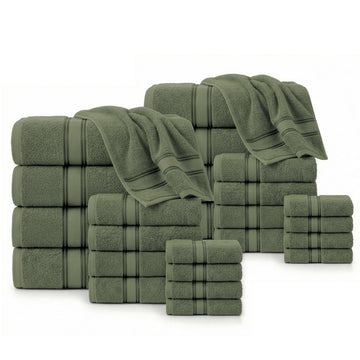 24 Piece 100% Cotton Towel Set 550GSM - Oil Green