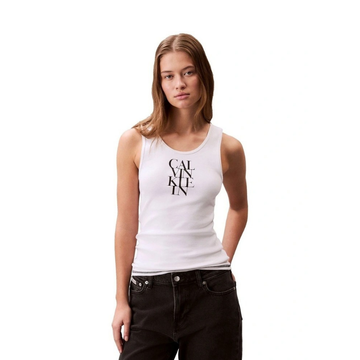 Calvin Klein Jeans Graphic Ribbed Tank Top in White