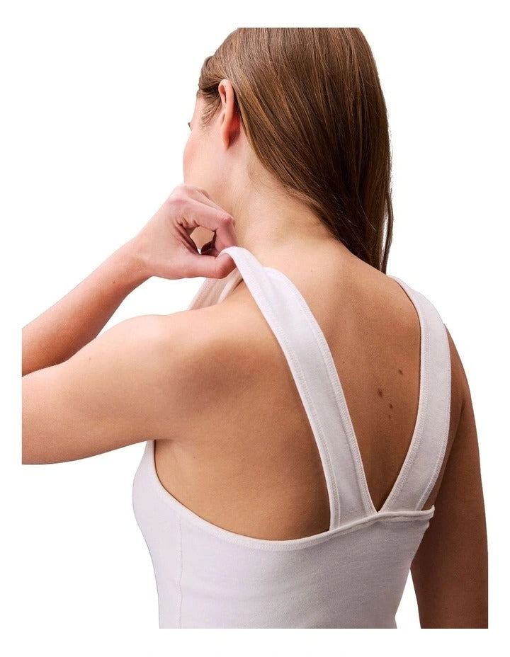 Calvin Klein Jeans Logo Graphic Ribbed Tank Top in White, view 3
