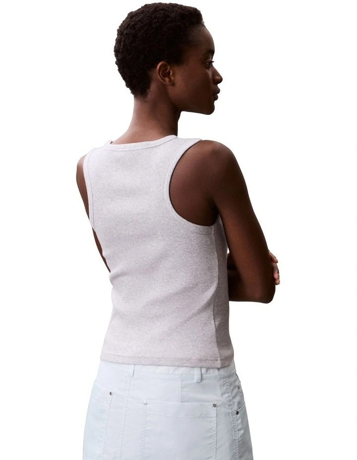 Calvin Klein Jeans Woven Label Cotton Rib Tank in Grey, view 2