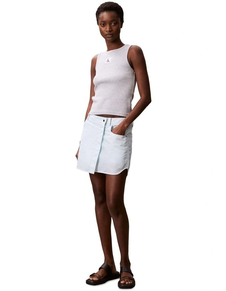 Calvin Klein Jeans Woven Label Cotton Rib Tank in Grey, view 5