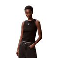 Calvin Klein Woven Label Cotton Rib Tank in Black