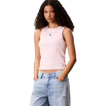 Calvin Klein Woven Label Cotton Rib Tank in Pink