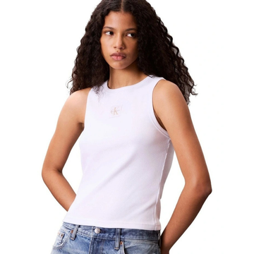 woven label cotton rib tank white front view