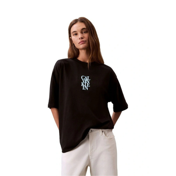 Calvin Klein Oversized Bold Logo T-Shirt in Black Front View