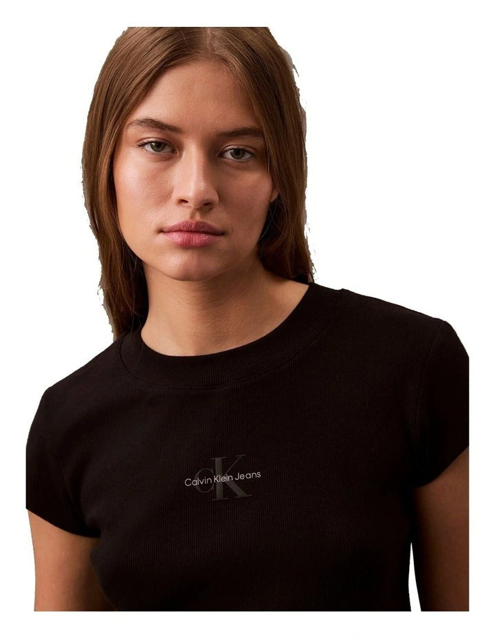 Calvin Klein Jeans Monogram Baby Tee in Black, view 3