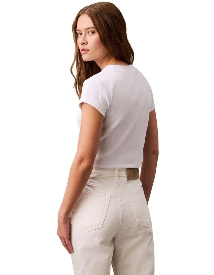Calvin Klein Jeans Monogram Baby Tee in White, view 3