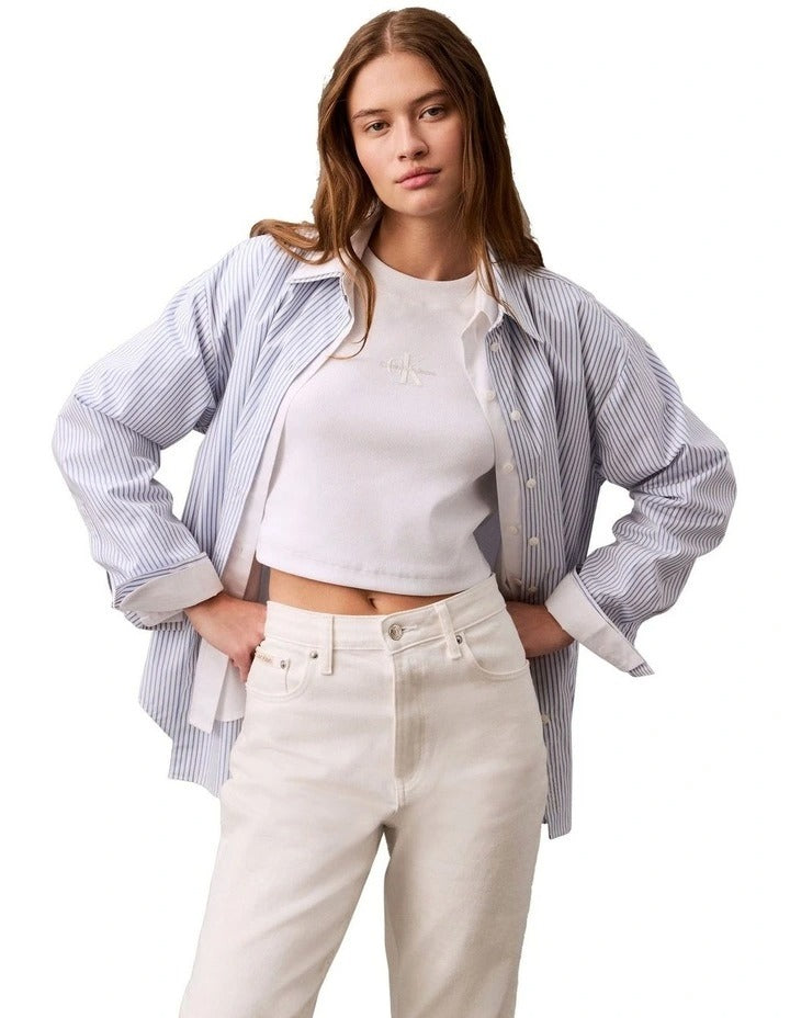 Calvin Klein Jeans Monogram Baby Tee in White, view 4