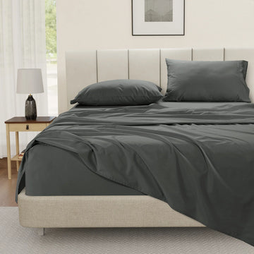 100% Cotton Percale Sheet Set - Charcoal