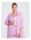 Taking Shape Active Sweat Jacket in Lilac, featuring adjustable hood, ribbed cuffs, and kangaroo pockets, perfect for casual outings and workouts