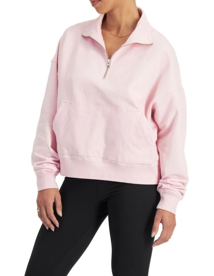 Bonds Move Half Zip Pullover in Pink Sapphire cozy women’s activewear sweatshirt