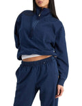 Bonds Denim Wash Half Zip Pullover in Sea Blue Denim casual half zip sweatshirt