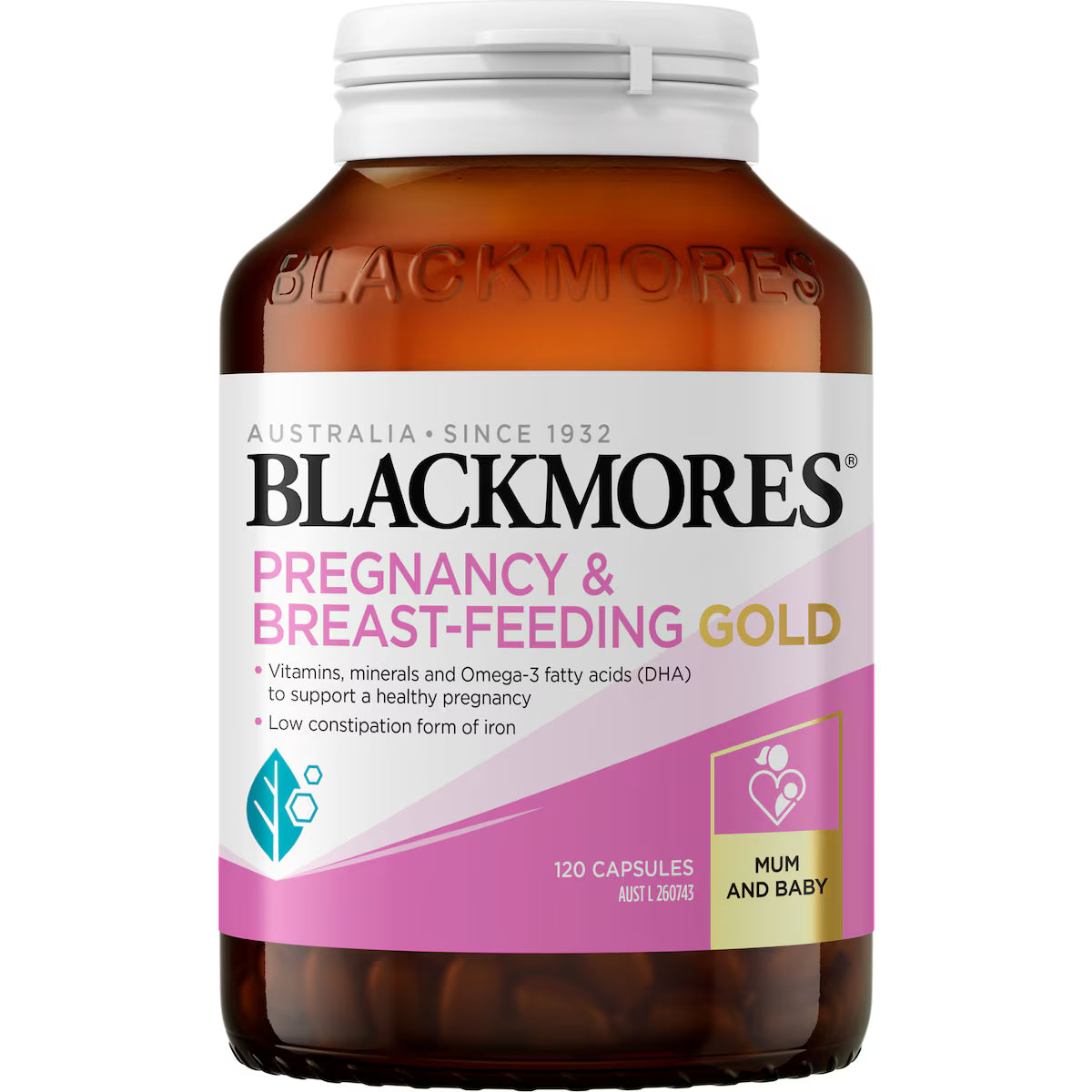 Blackmores Pregnancy & Breastfeeding Gold Vitamin Capsules 120 pack, view 2