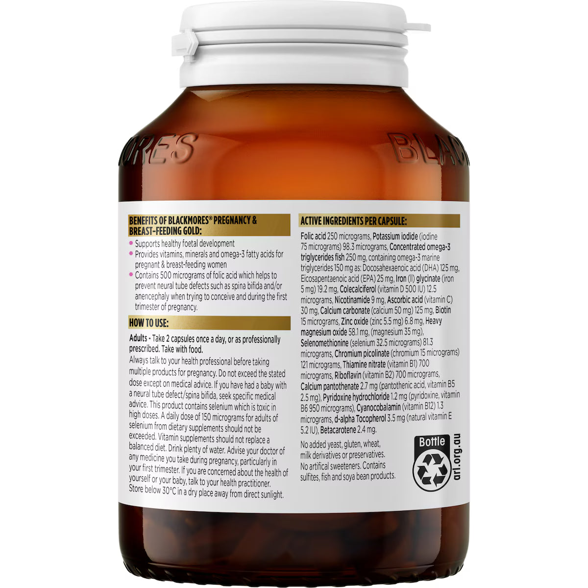 Blackmores Pregnancy & Breastfeeding Gold Vitamin Capsules 120 pack, view 4